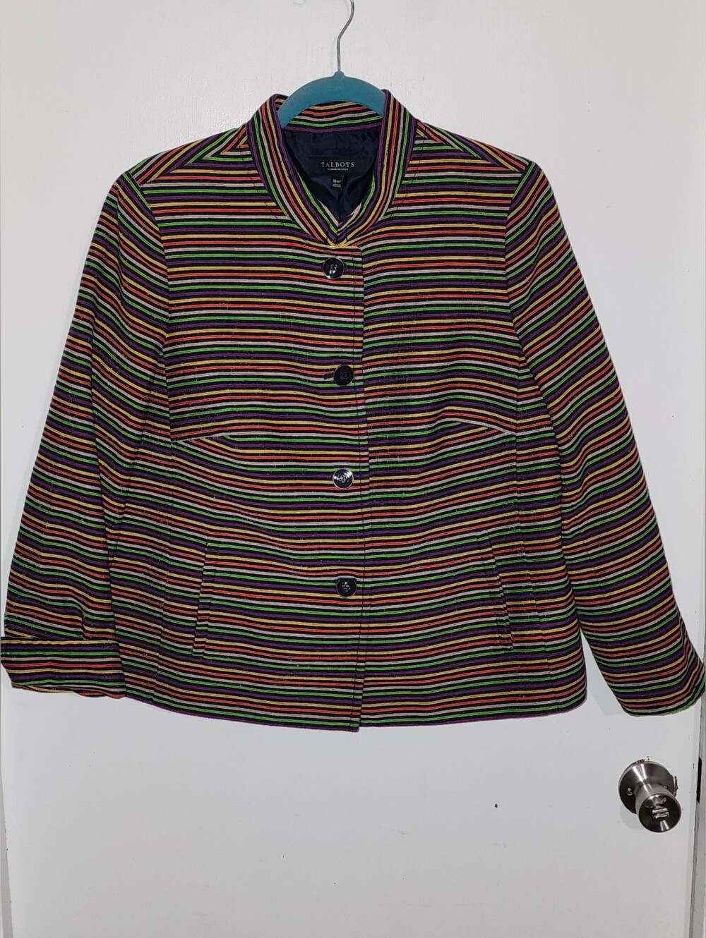 Talbots Multicolor Striped Stand-Collar Blazer